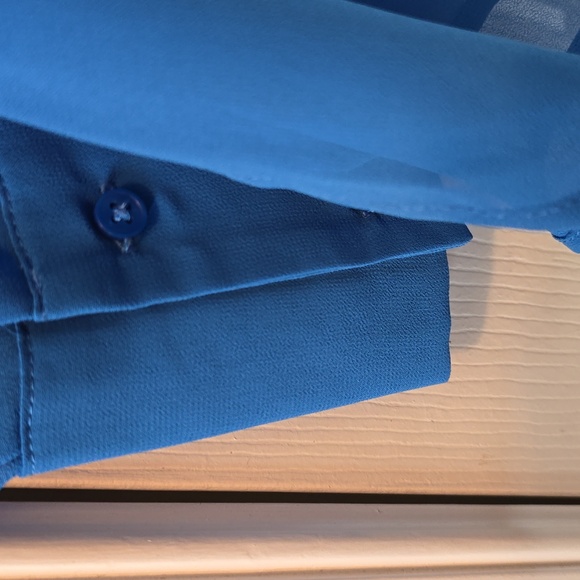 WORTHINGTON WOMENS FRONT BUTTON LONG SLEEVE BLUE BLOUSE SIZE PETITE MEDIUM - Picture 6 of 16